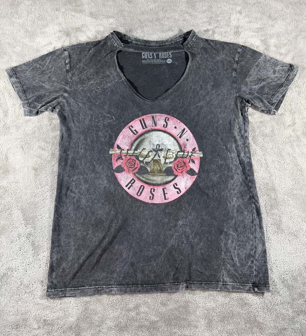 Guns N' Roses Distressed Acid Wash Cut Out Graphic T-Shirt